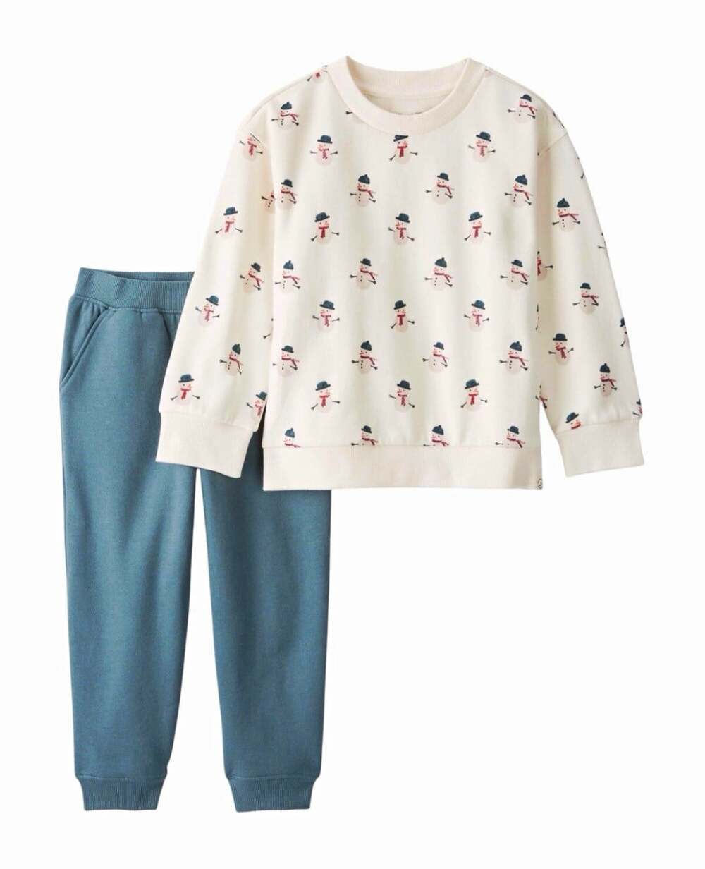 Little Planet by Carter's 3T 2pc Sweatshirt & Pants Set Snowman Print Blue
